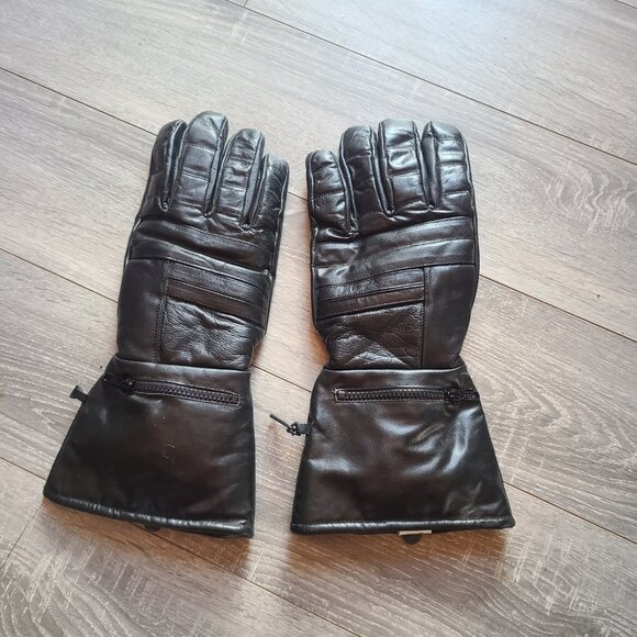 Black Leather Gauntlet Gloves Biker's Club 3XL Thinsulate 40g & Rain Cover - Picture 5 of 10